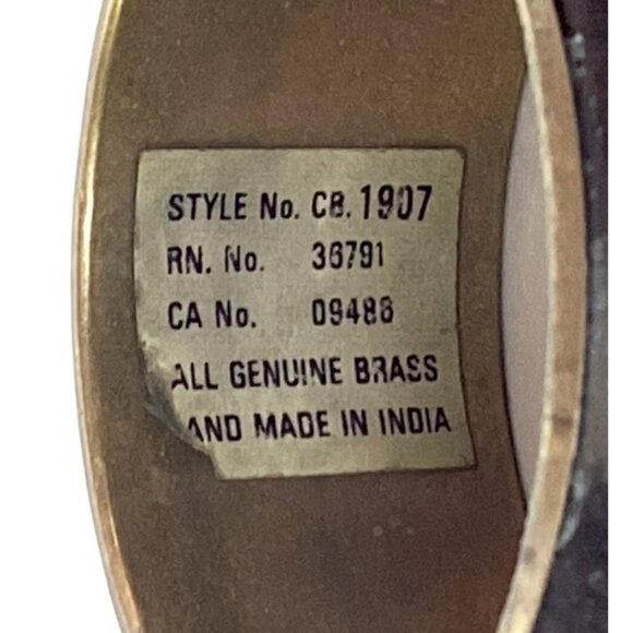 Lucky Elephant and Tiger Brass Chunky Wide Engraved Japanned Bangle Bracelet - Picture 5 of 6